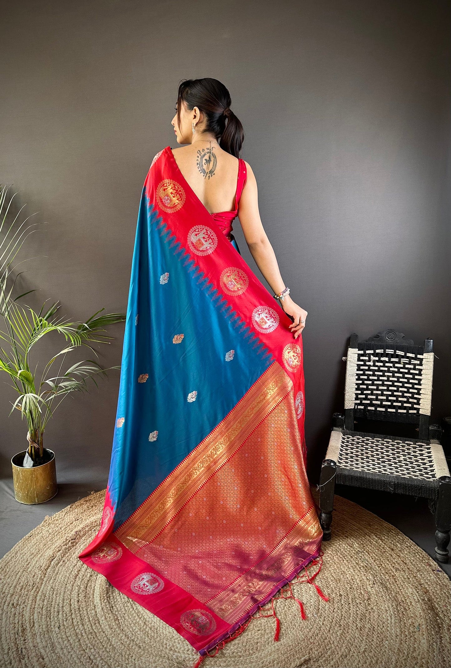 Elora Blue Soft Silk Butti Zari Weaving Work Banarasi Saree