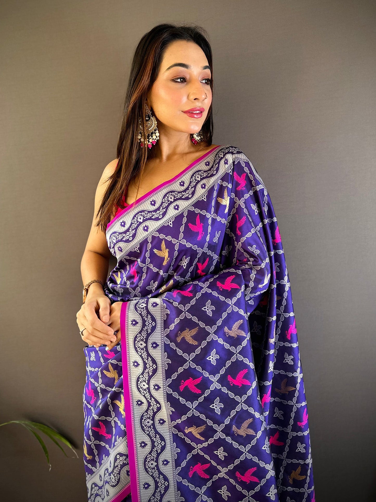 Elora Blue Lichi Soft Silk Jacquard Silver Gold Zari Weaving Banarasi Saree