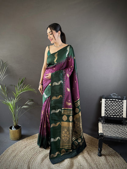 Elora Plum Soft Silk Butti Zari Weaving Banarasi Saree