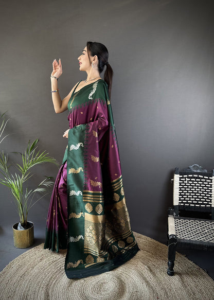 Elora Plum Soft Silk Butti Zari Weaving Banarasi Saree