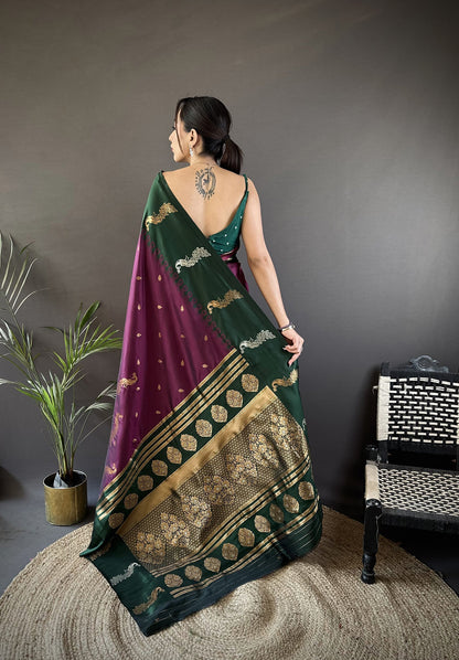 Elora Plum Soft Silk Butti Zari Weaving Banarasi Saree