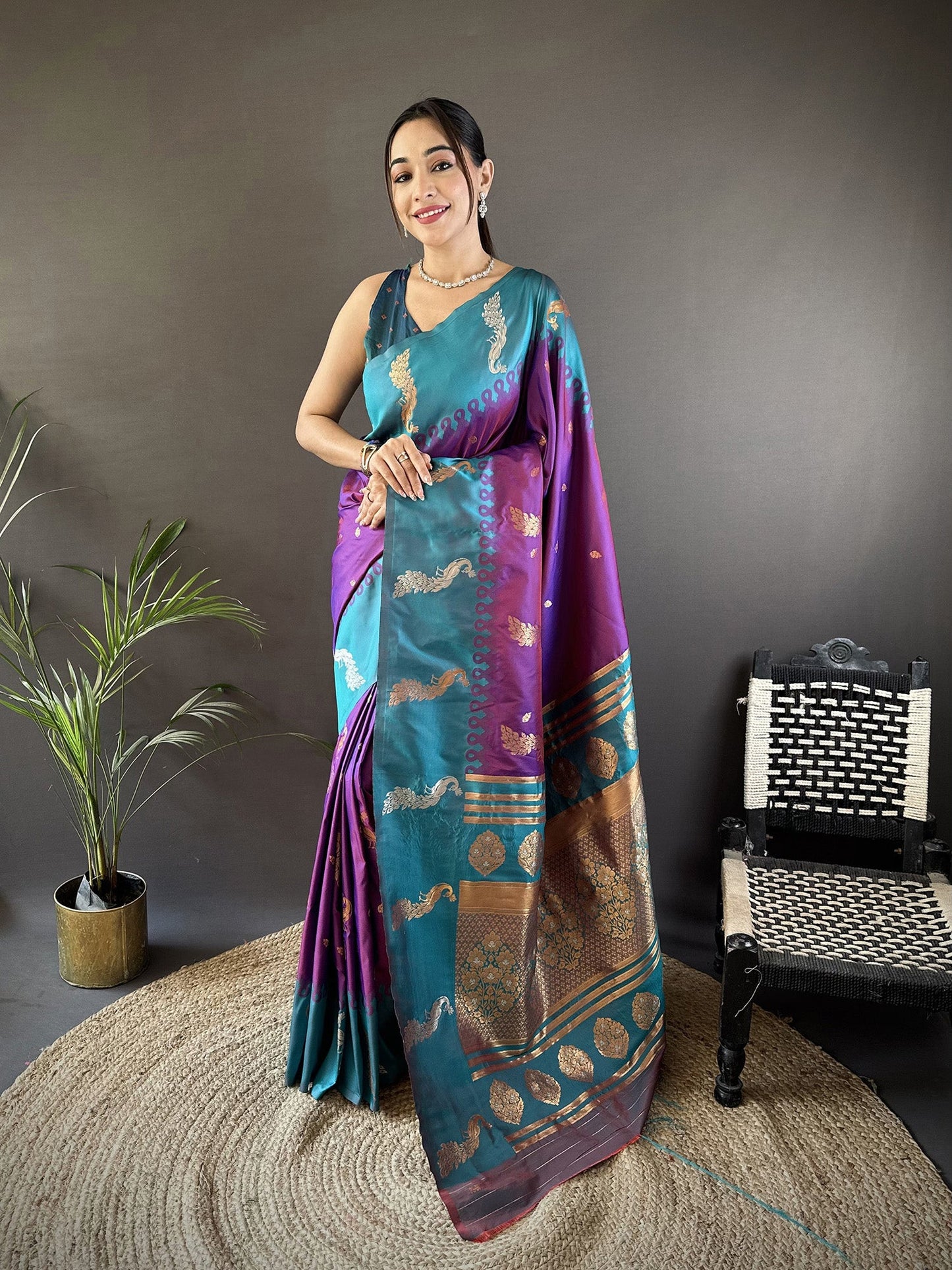Elora Purple Soft Silk Butti Zari Weaving Banarasi Saree
