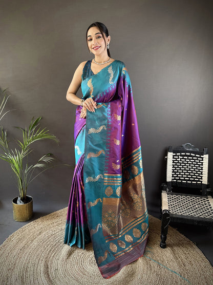 Elora Purple Soft Silk Butti Zari Weaving Banarasi Saree