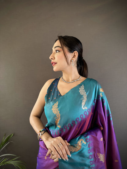 Elora Purple Soft Silk Butti Zari Weaving Banarasi Saree