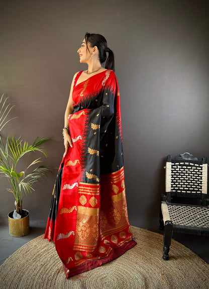 Elora Black Soft Silk Butti Zari Weaving Banarasi Saree