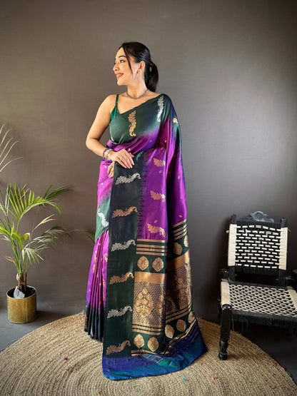 Elora Purple Soft Silk Butti Zari Weaving Banarasi Saree