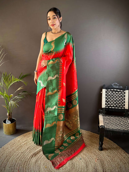 Elora Red Soft Silk Butti Zari Weaving Banarasi Saree