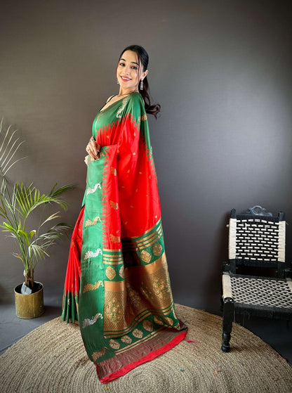 Elora Red Soft Silk Butti Zari Weaving Banarasi Saree