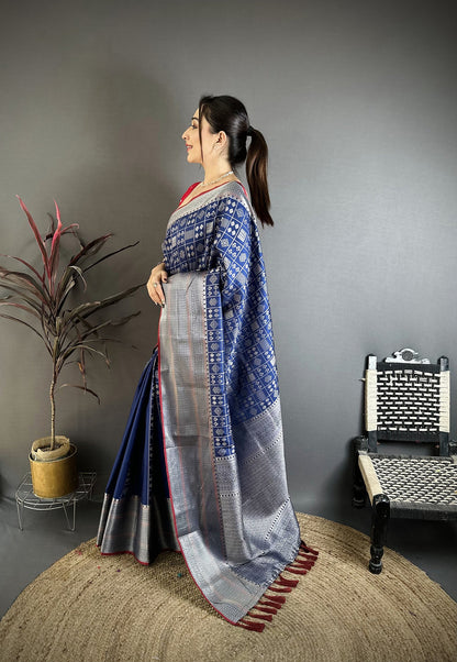 Elora Dark Blue Banarasi Silk Geometric Shape Kanjivaram Sarees