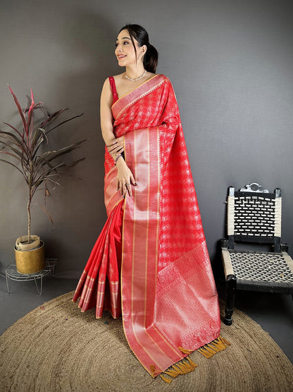 Elora Red Banarasi Silk  Delicate Patterns Kanjivaram Sarees