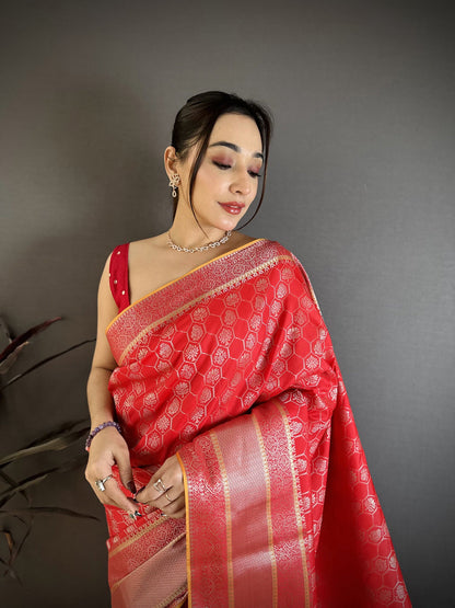 Elora Red Banarasi Silk  Delicate Patterns Kanjivaram Sarees