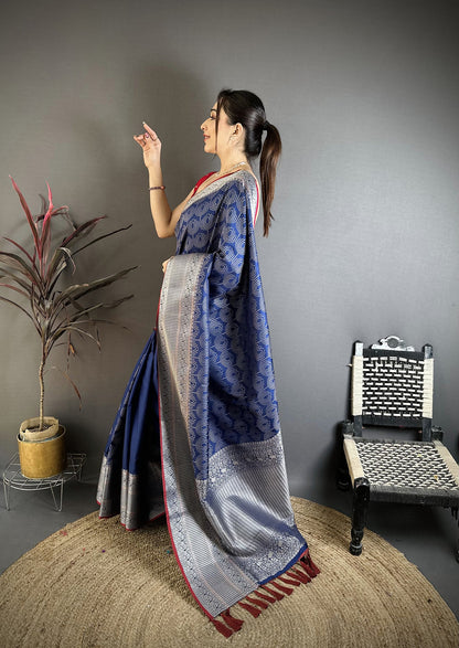 Elora Royal Blue Banarasi Silk Intricate Zari Weaving Kanjivaram Sarees