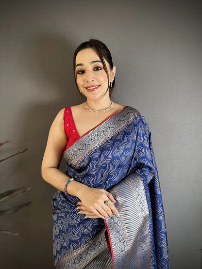 Elora Royal Blue Banarasi Silk Intricate Zari Weaving Kanjivaram Sarees