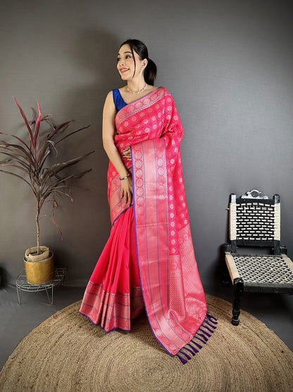 Elora Rani Pink Banarasi Silk Woven Design Kanjivaram Sarees