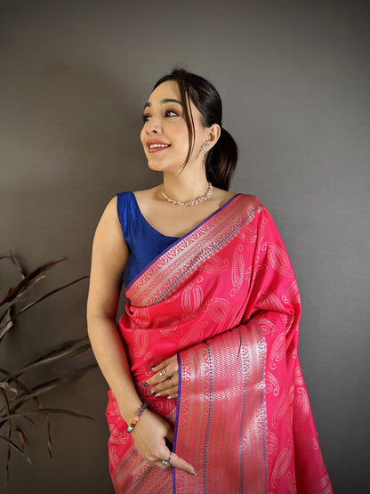 Elora Magenta Banarasi Silk Paisley Butti Kanjivaram Sarees
