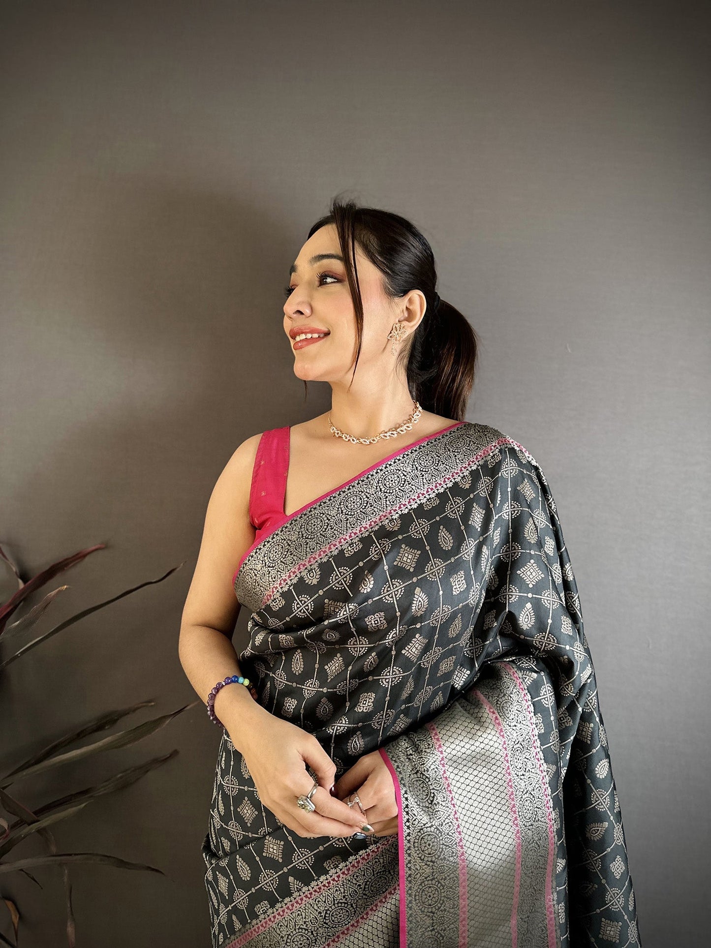 Elora Black Banarasi Silk Geometric Butta Kanjivaram Sarees