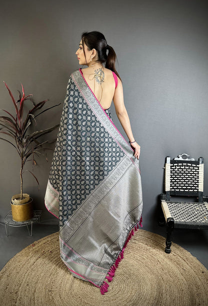 Elora Black Banarasi Silk Geometric Butta Kanjivaram Sarees