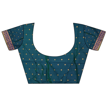 Elora Parrot Green Soft Silk Gold Zari Woven Butta Banarasi Saree