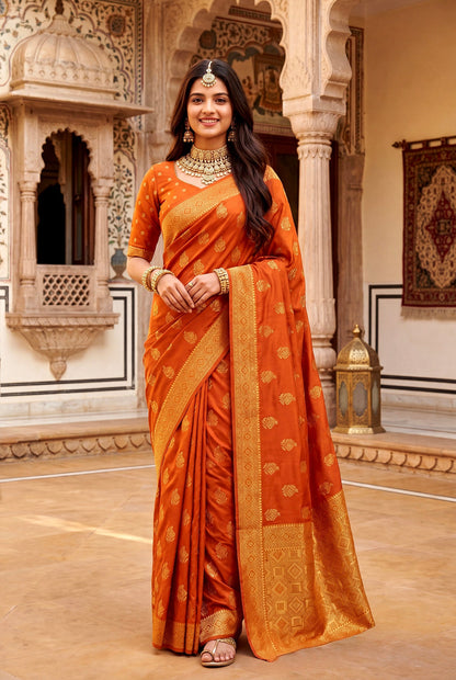 Elora Red Soft Banarasi Silk Woven Designer Saree