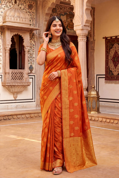 Elora Red Soft Banarasi Silk Woven Designer Saree