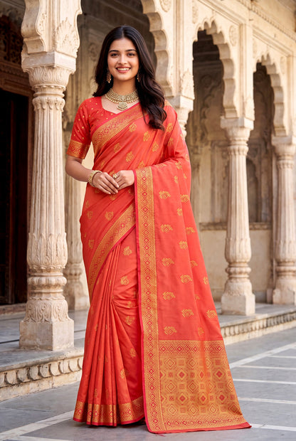 Elora Peach Soft Banarasi Silk Woven Designer Saree