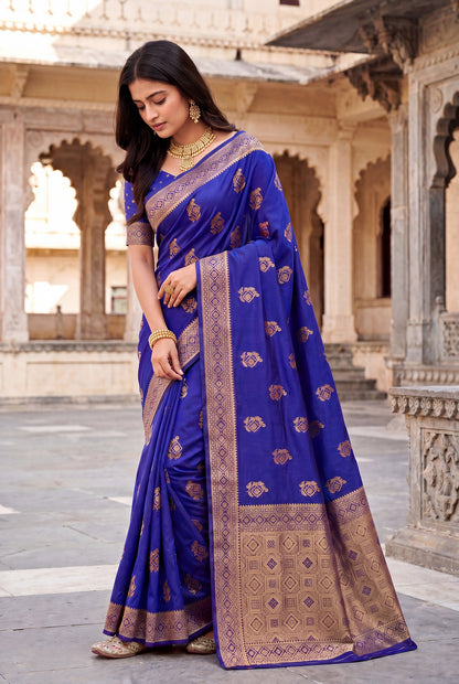 Elora Royal Blue Soft Banarasi Silk Woven Designer Saree