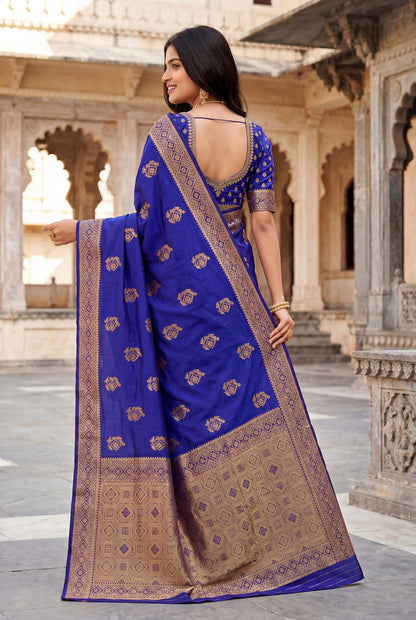 Elora Royal Blue Soft Banarasi Silk Woven Designer Saree