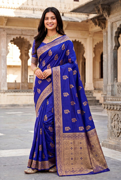 Elora Royal Blue Soft Banarasi Silk Woven Designer Saree