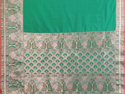 Elora Green Soft Silk Plain Banarasi With Peacock Zari Jacquard Weaving Border Saree
