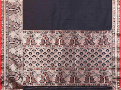 Elora Black Soft Silk Plain Banarasi With Peacock Zari Jacquard Weaving Border Saree