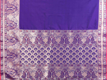 Elora Purple Soft Silk Plain Banarasi With Peacock Zari Jacquard Weaving Border Saree