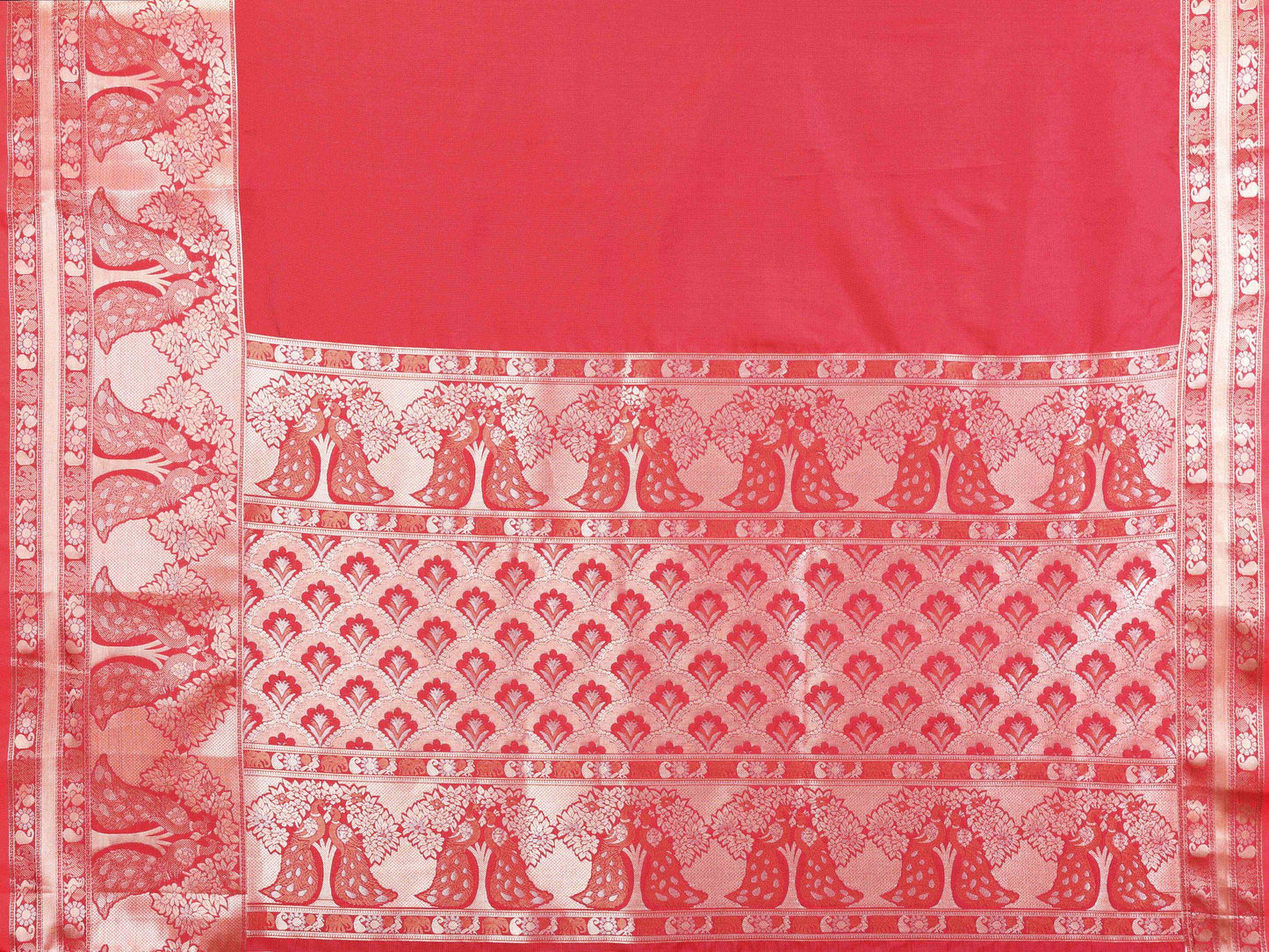 Elora Red Soft Silk Plain Banarasi With Peacock Zari Jacquard Weaving Border Saree
