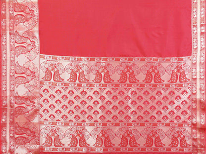 Elora Red Soft Silk Plain Banarasi With Peacock Zari Jacquard Weaving Border Saree