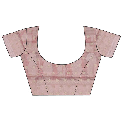 Elora Baby Pink Silk Floral Motifs Coppery Tone Contrast Floral Border Banarasi Saree