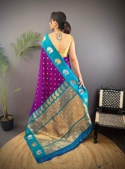 Elora Purple Soft Silk Butti Zari Weaving Contrast Weaving Border Banarasi Saree