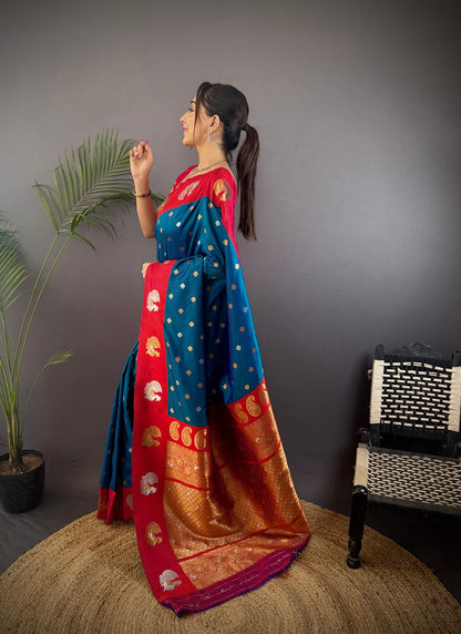 Elora Royal Blue Soft Silk Butti Zari Weaving Contrast Weaving Border Banarasi Saree