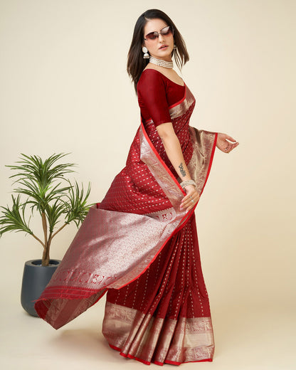 Elora Blood Red Soft Silk Small Butti Zari Weaving Border Banarasi Saree