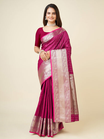 Elora Rani Pink Soft Silk Small Butti Zari Weaving Border Banarasi Saree
