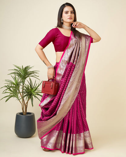 Elora Rani Pink Soft Silk Small Butti Zari Weaving Border Banarasi Saree