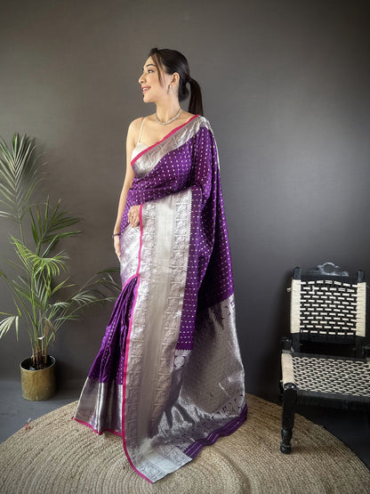 Elora Purple Soft Silk Small Butti Zari Weaving Border Banarasi Saree