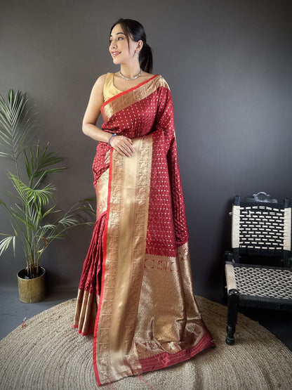 Elora Brick Red Soft Silk Small Butti Zari Weaving Border Banarasi Saree