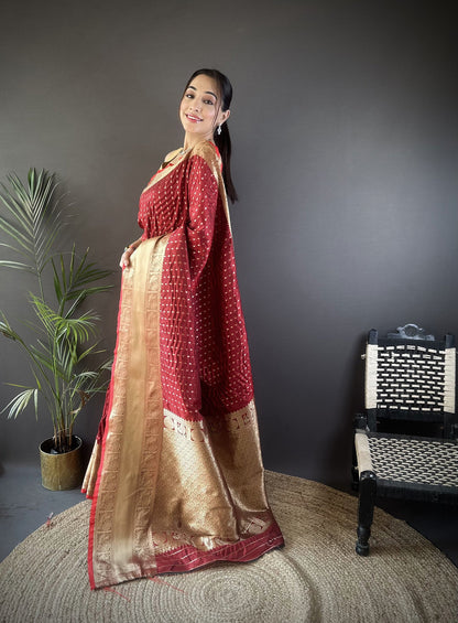 Elora Brick Red Soft Silk Small Butti Zari Weaving Border Banarasi Saree