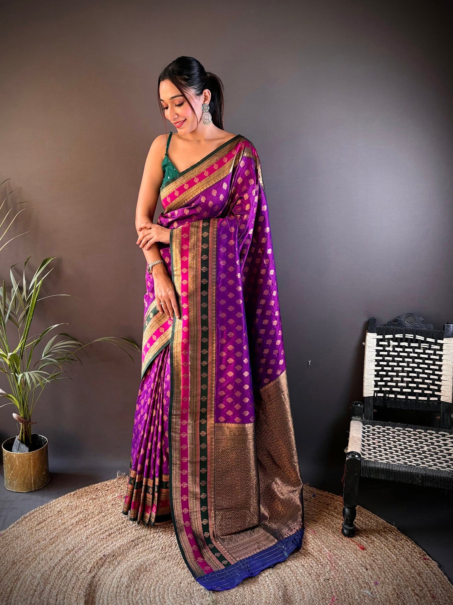 Elora Purple Soft Silk Butti Zari Weaving Work Banarasi Saree