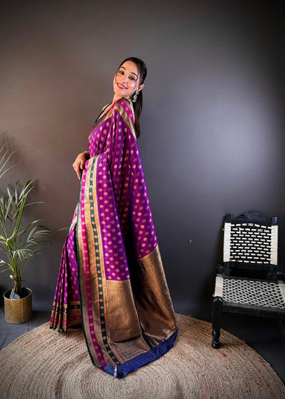 Elora Purple Soft Silk Butti Zari Weaving Work Banarasi Saree
