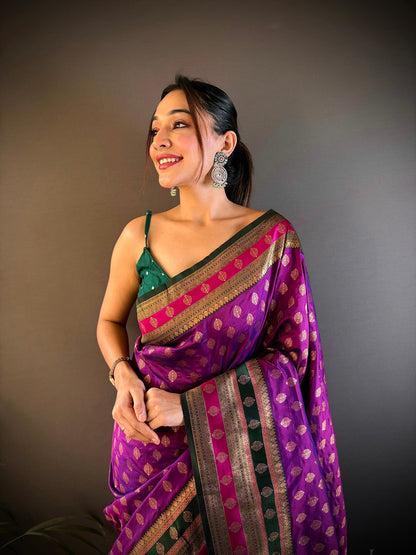 Elora Purple Soft Silk Butti Zari Weaving Work Banarasi Saree