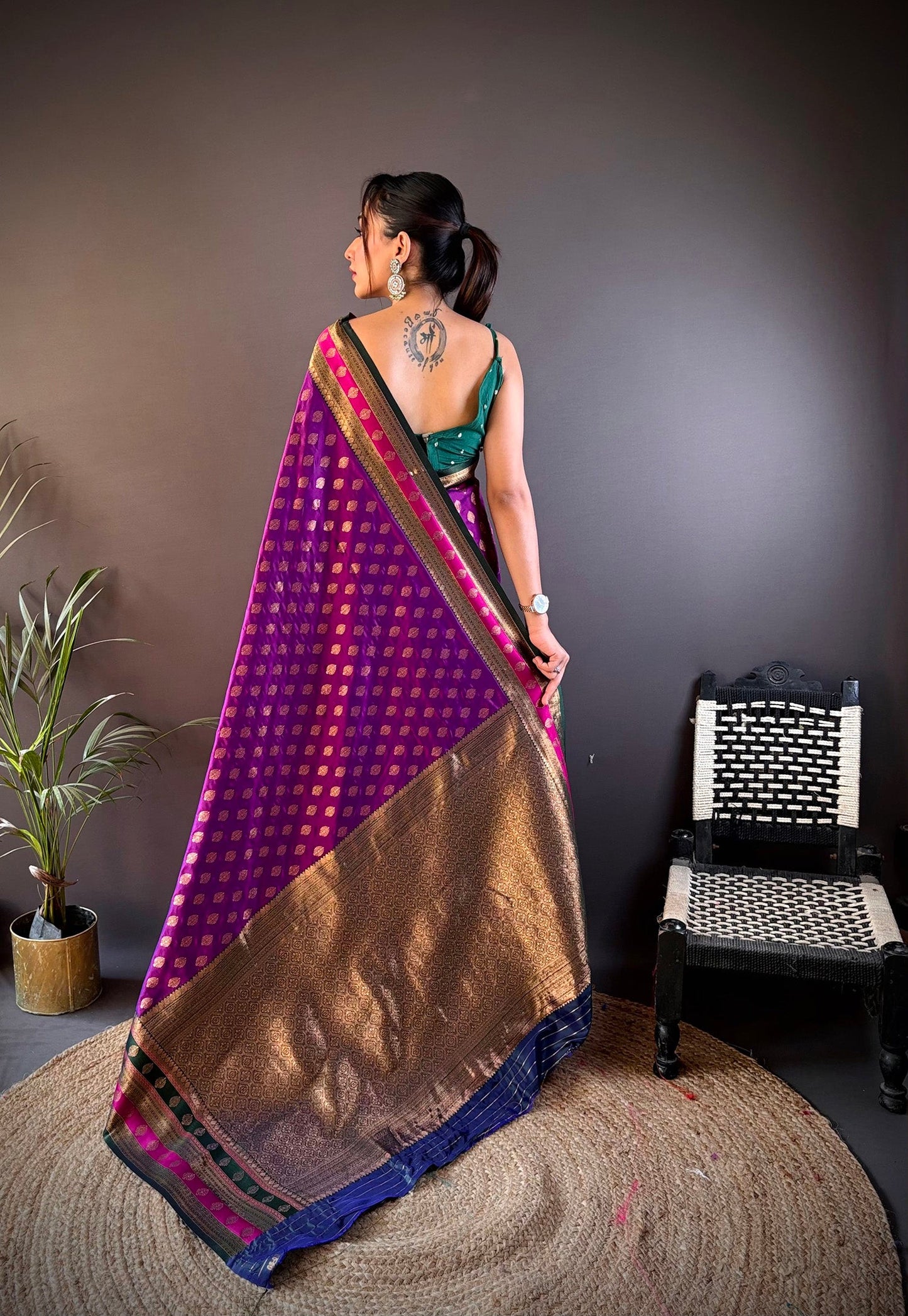 Elora Purple Soft Silk Butti Zari Weaving Work Banarasi Saree