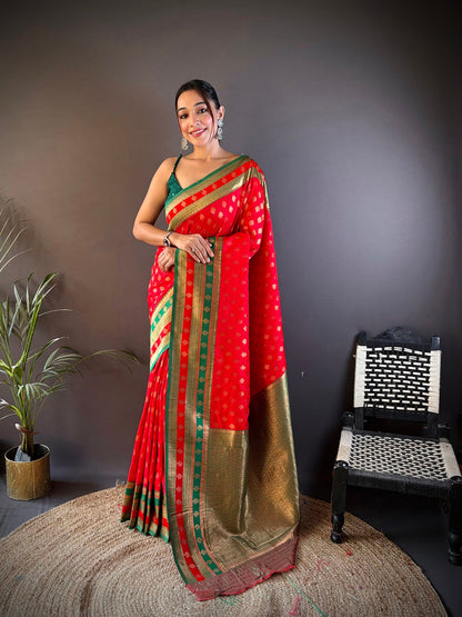 Elora Red Soft Silk Butti Zari Weaving Work Banarasi Saree
