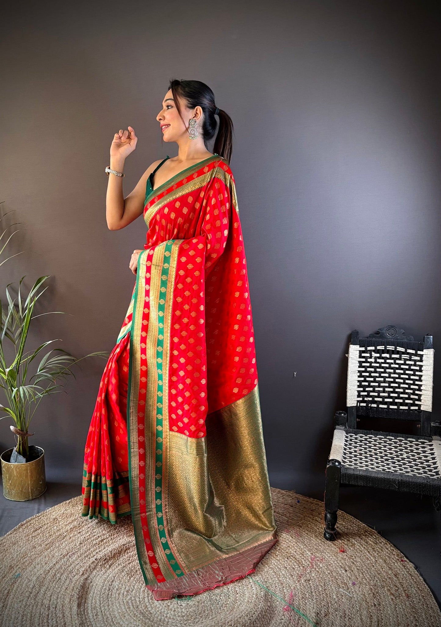 Elora Red Soft Silk Butti Zari Weaving Work Banarasi Saree