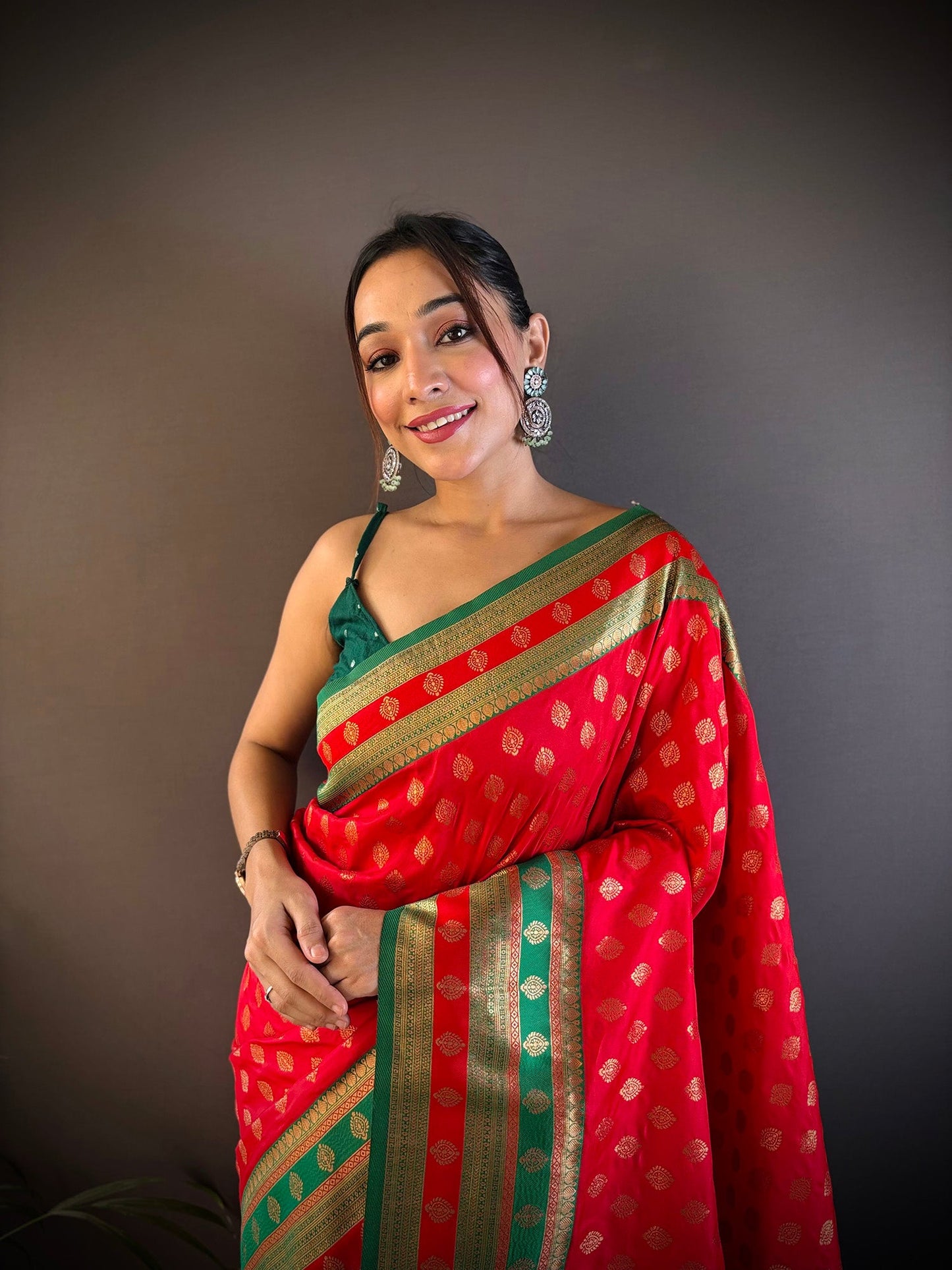 Elora Red Soft Silk Butti Zari Weaving Work Banarasi Saree