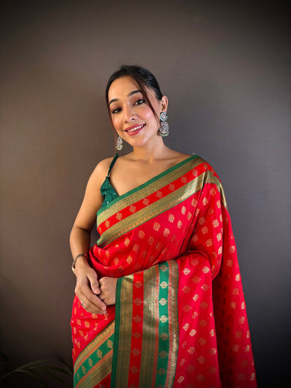Elora Red Soft Silk Butti Zari Weaving Work Banarasi Saree